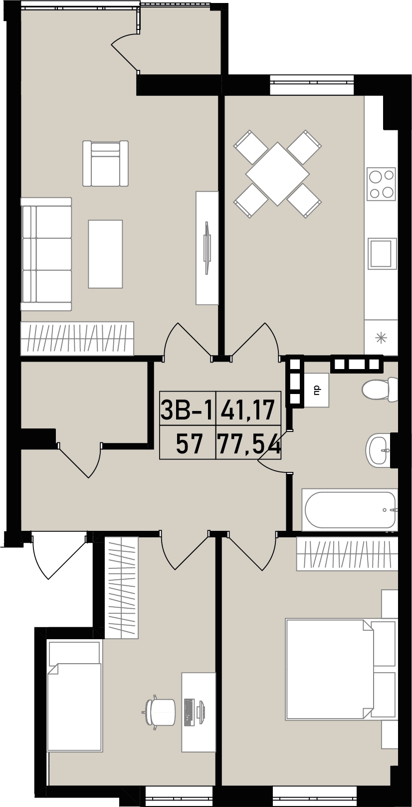 Квартира №57 (3-к) в ЖК «Family House»