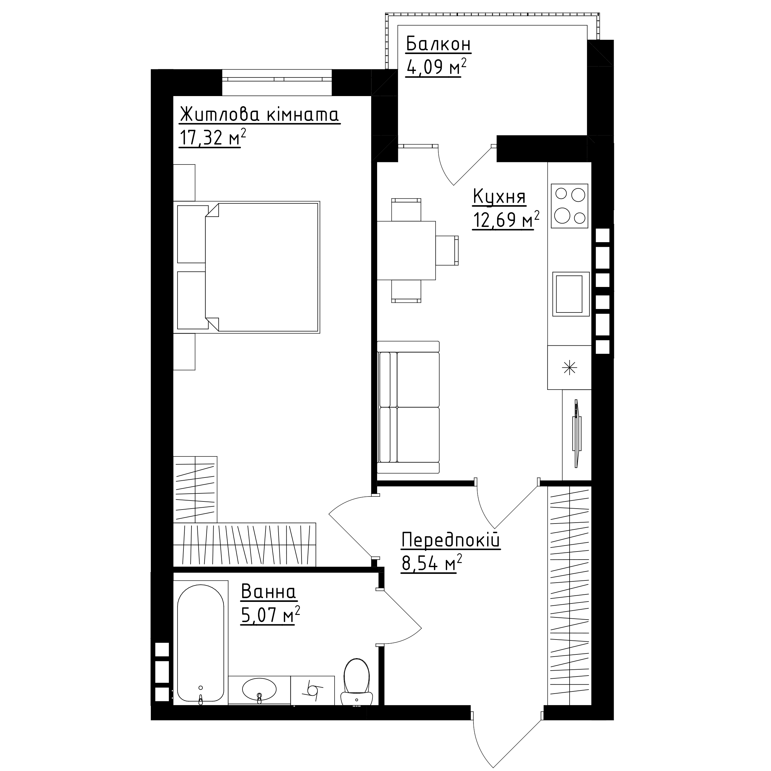 Квартира №46 (1-к) в ЖК «Family Comfort»
