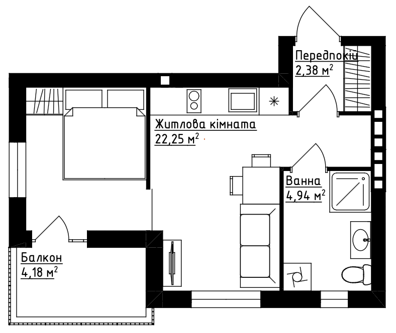 Квартира №56 (1-к) в ЖК «Family Comfort»