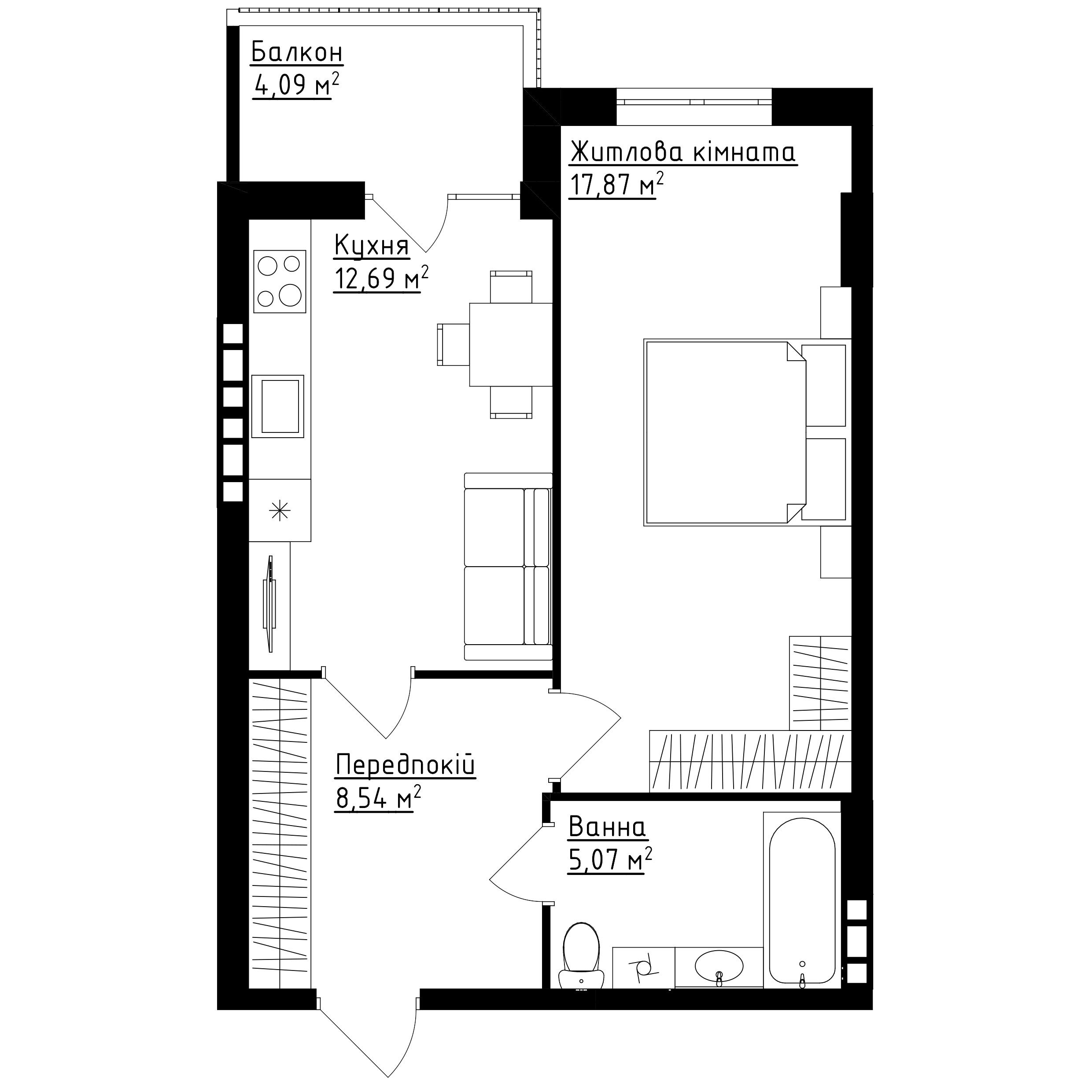 Квартира №58 (1-к) в ЖК «Family Comfort»